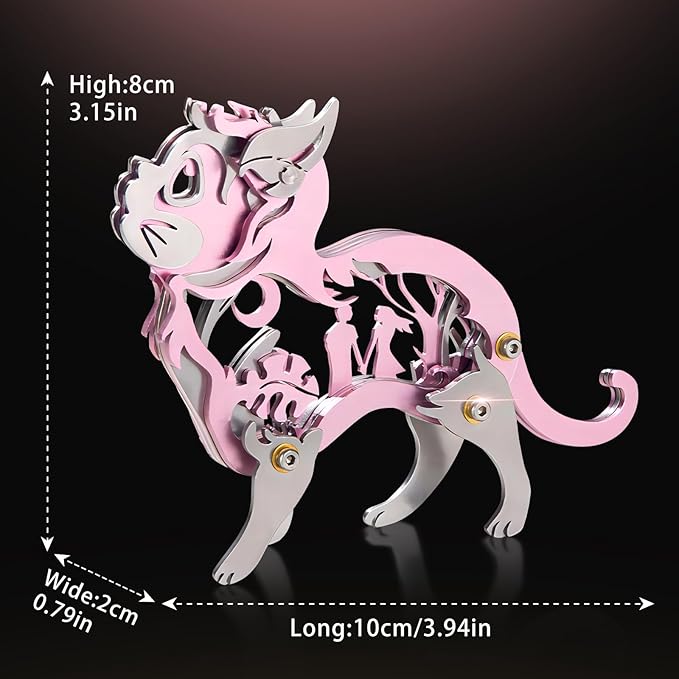 3D Metal Puzzles for Adults, Mechanical Metal Model Kits for Adults, Dream Cat Steel 3D Puzzle Stainless Steel Ornaments for Men Women Art Craft Gifts Toys(Pink).