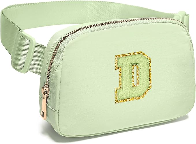 Gitus Gifts for 8 9 10 11 12 Year Old Girls Belt Bag Fanny Pack Crossbody Bags with Initial Letter Patch Cute Stuff Birthday Gifts for Teen Girls Women Personalized Trend Stuff (Light Green-D)