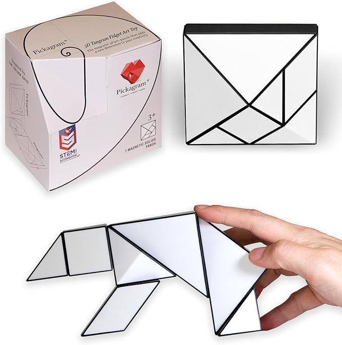 Pickagram Tangram 3D Magnetic Puzzle for Kids (8-12), Adults & Seniors | STEM Certified Fidget Puzzle - Magnetic Pattern Blocks for Cognitive Development, Creativity & Focus - Panda