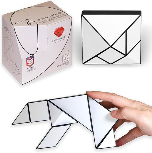 Pickagram Tangram 3D Magnetic Puzzle for Kids (8-12), Adults & Seniors | STEM Certified Fidget Puzzle - Magnetic Pattern Blocks for Cognitive Development, Creativity & Focus - Panda