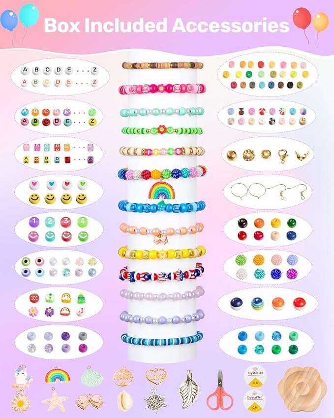 DIY Friendship Bracelet Making Kit for Kids – 6 Boxes Jewelry Crafts Beads with Pony, Clay, Letter Beads, Charms & Complete Jewelry Making Tools – Gift for Girls Age 6+
