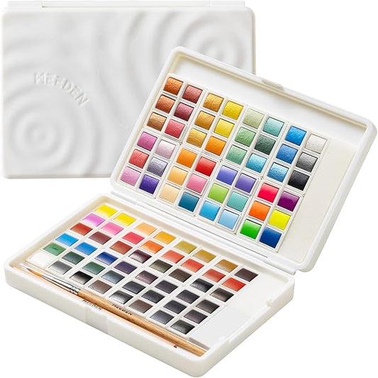 MEEDEN Watercolor Paint Set 96 Colors in Portable Box, Paint Kit with Brush, Palette, Art Supplies, Customizable Color Blocks, Bright Watercolors Travel Set for Adult Teens Beginner Amateur Artists