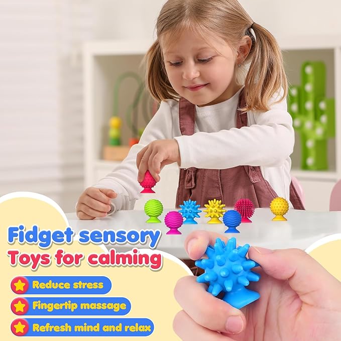 Sensory Fidget Toys Kids Adults: 16 Pack Textured Suction Toys for Autism Kids Calming - Quiet Anxiety Fidgets for Classroom Prize - Calm Down Toy for Girls Boys - Travel Toys Road Trip Essential