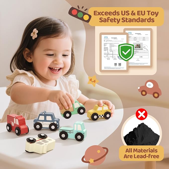 Wooden Toddler Puzzles,Montessori Vehicle Puzzles for Toddlers,Montessori Toys for 1 2 3 Years Old Boys Girls Educational Toys with 6 Emergency and City Vehicles,Wooden Toy Cars for Toddler 1-3