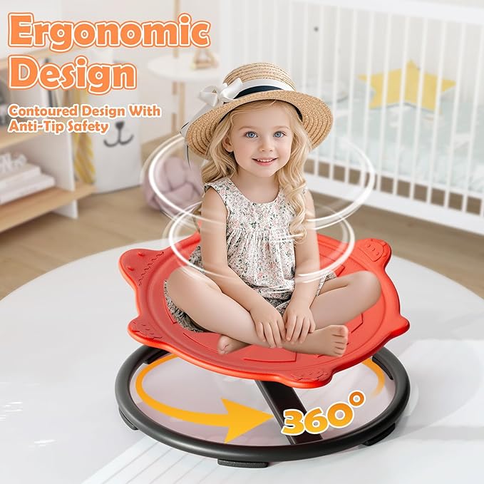 Spinning Chair for Kids, Sensory Integration Training Swivel Chair for Children with Autism & ADHD, for Balance & Body Coordination Training, Red Turtle