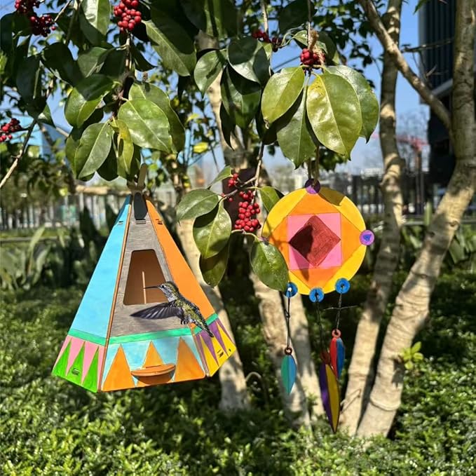 Chirpy - DIY Wooden Birdhouse Painting Kit for Kids - 8" - Non-toxic Paints, Brushes, Palette, Dream Catcher - Bird House Feeder Coloring Set - Art & Craft Project, Educational Toy, Nature Activity