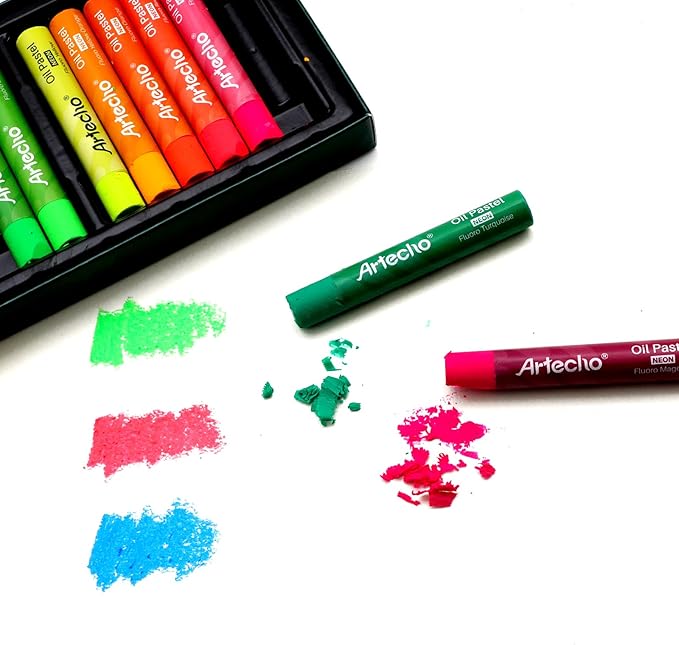 Artecho 72PCS Neon Oil Pastels Set of 12 Colors 6 Packs, Soft Oil Pastels for Art Painting, Drawing, Blending, Art Supplies for Artists, Beginners, Students, Teacher (10 x 70 mm)