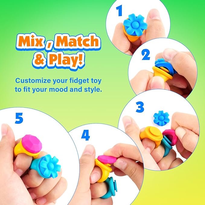 Fidget Rings Sensory Toys for Kids: 18 Pack Fidget Anxiety Spinner Rings- Autism Sensory Toy for Special Needs ADHD- Stress Relief Quiet Fidgets for Classroom- Small Treasure Box Prizes Bulk Gifts