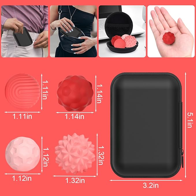 BUSOHA Silicone Magnetic Fidget Balls - 8 Pack Silicone Stress Relief Balls Stone for Adults Sensory Travel Toys for Calming,Stress,Autism and ADHD,Gifts for Kids Girls Boys,Red