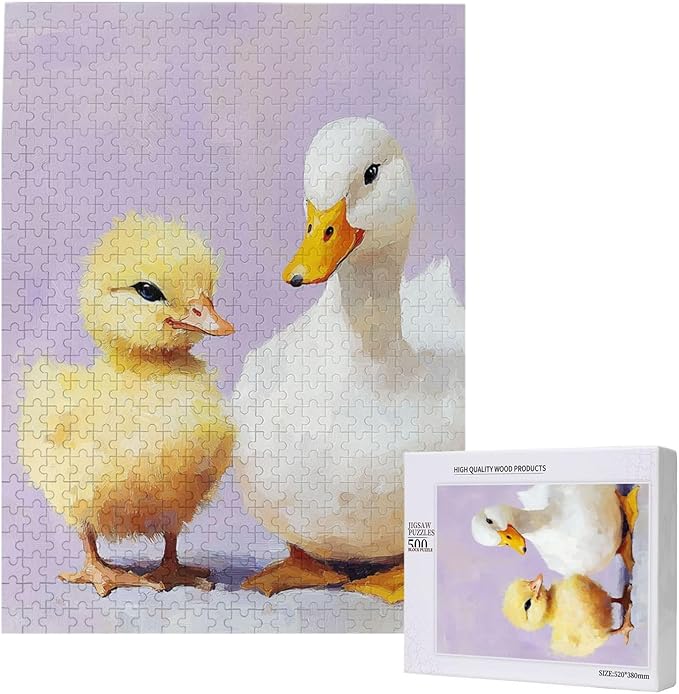 Adorable Chicks and Ducklings,500 Piece Wooden Jigsaw Puzzle for Adults,Brain Training Challenge,Stress Relief Activity,Heartwarming Farmyard Artwork, Eco-Friendly Woodens Pieces