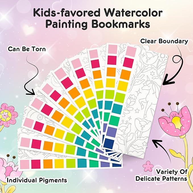 Watercolor Painting Coloring Books Pocket Watercolor Paint Bookmarks, Mess Free Paint with Water Set, Travel Class Activities Art Party Favors Exchange Birthday Gifts for Kids (Unicorn Dream)