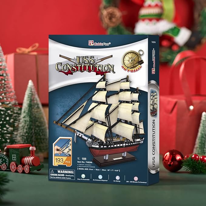 CubicFun 3D Ship Puzzles for USS Constitution Sailing Boat Models for Adults and Teens Toys, 193 Pieces