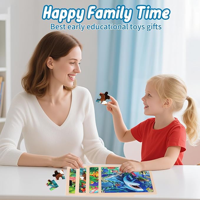 Puzzles for Kids Ages 4-6, 4 Packs Wooden Jigsaw Puzzles for Toddlers 3-5, Preschool Educational Puzzles Boards Toys Gifts for 3 4 5 6 Boys Girls