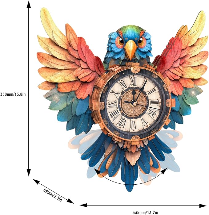 KAAYEE 3D Puzzle for Adult, Wooden Parrot Pendulum Clock Mechanical Model Kit, 33 PCS DIY Vintage Wall Clock Building Kit, Creative Craft Gift for Birthday Home Decor (Battery Not Included)
