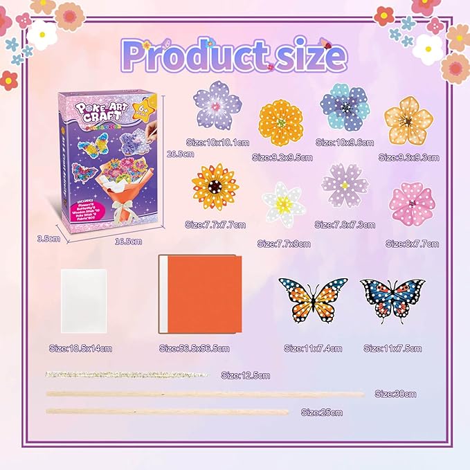 Britik Arts and Crafts for Kids Ages 8-12: Poke in Fun Art Kits for Girls, Poke Art Flower Bouquet Craft Kit, Fabric Arts for Kids DIY Flower Bouquet Kit Birthday Gift for Girls 8 9 10 11 12, Orange