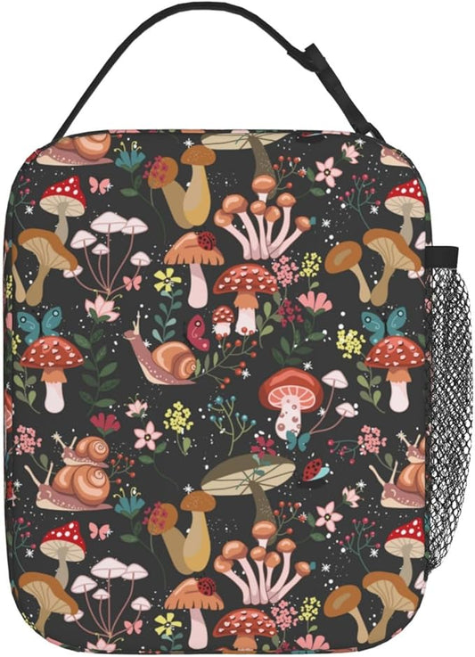 Mushrooms Snails Butterflies Reusable Lunch Box Food Bag Insulated Lunch Bag for Teenage Boys Girls School Beach