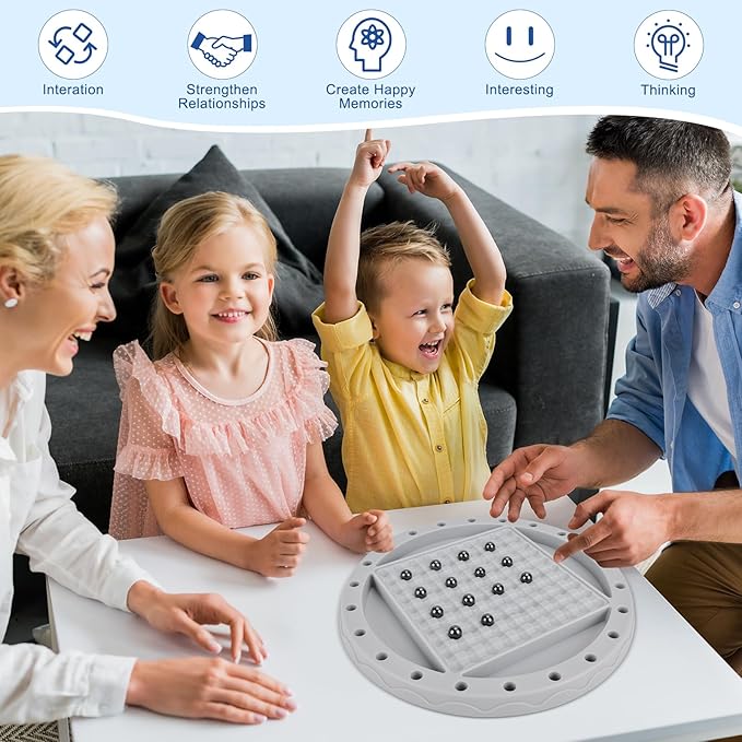 3 in 1 Board Games, 5-in-eine-Reihe-Spiel & Magnetic Chess & Rope Untangling Puzzle Game, 40 Pcs Stones, 60 Perlen, 10 String & Portable Storage Bag, Multi-Level Challenges Use for Kids Adults