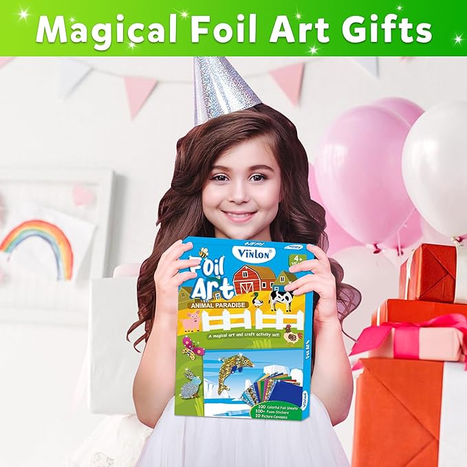 Vinlon Foil Fun Art Kit for Kids -DIY Craft Supplies Ocean Farm Animals Themes, Great Road Trip Travel Activities, Halloween Thanks Giving Christmas Gift for Boys Girls Ages 4-8 and Up