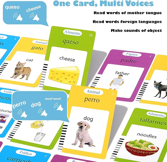 Spanish and English Talking Flash Cards 224 Sight Words Learn Spanish for Kids,Audible Educational Interactive Autism Sensory Toys,Learning Montessori Tool Español/English Speech for Girls Boys Gifts