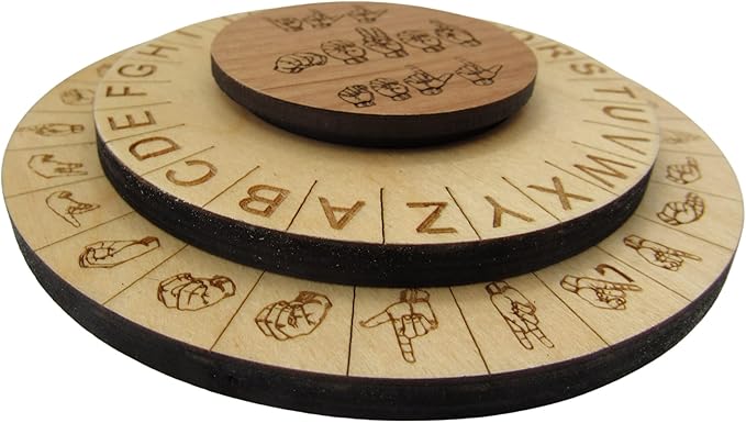 Wooden ASL Cipher Wheel & Decoder | Educational STEM Tool for Learning American Sign Language & Cryptography | Unique Gift for Teachers & Students, Durable Escape Room Puzzle Prop
