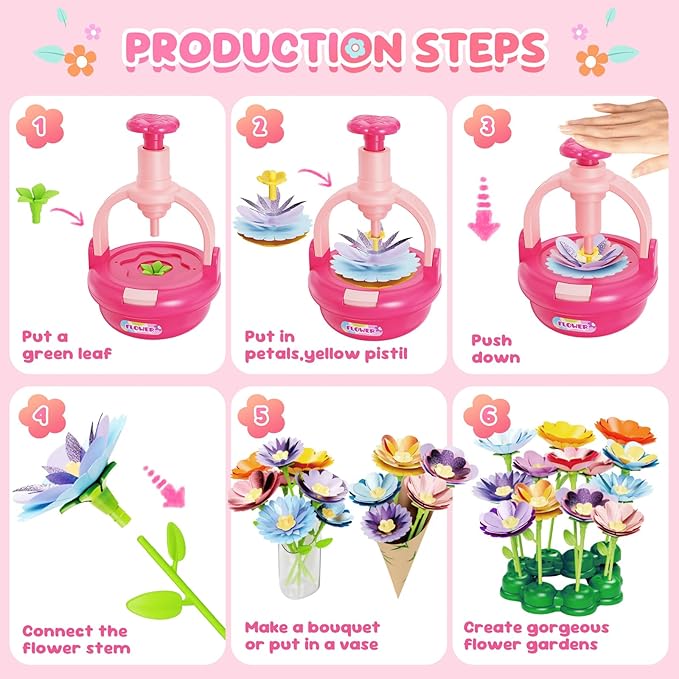 Vinkp Flower Crafts for Kids Ages 4-8: Upgrade Fabric Flower Bouquets Toys, DIY Girls Toys Age 6-8, Creative Educational Christmas Birthday Gifts for 3 4 5 6 7 8 9 Year Old Girls