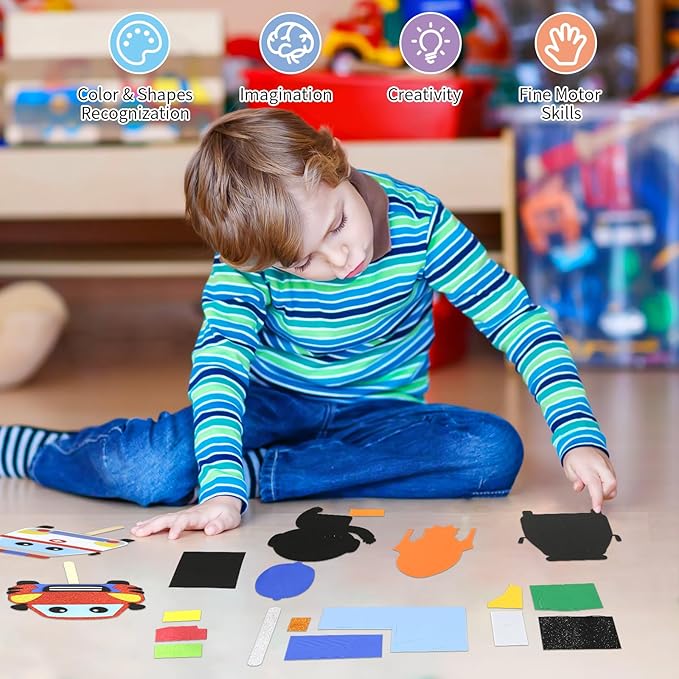 VKPI Make 6 Popstick Puppets Craft Kit for Kids, Foam Art Crafts Gift, Story Time Toys for Ages 4+ Toddler, Cars, Astronaut, Rocket, Spacecraft, Preschool Projects Game Craft, Birthday Party Favor