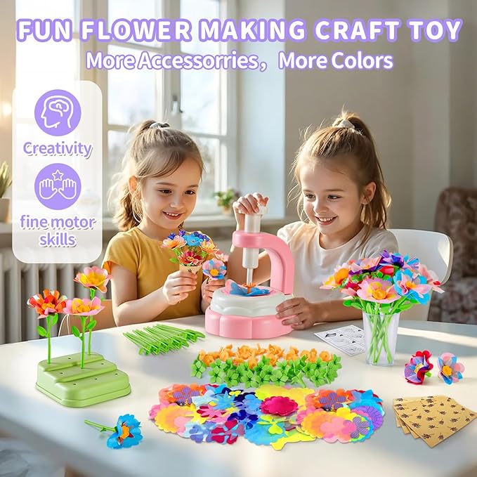 HahaGift DIY Fabric Flower Bouquets Toys - Arts and Crafts for Kids Age 4-6-8, Pressed Flowers Making Kit for Girls Toys 4-6-8, Craft Kits for 4 5 6 7 8 9 10 Year Old Girl Birthday Gifts