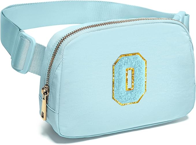 Gitus Gifts for 8 9 10 11 12 Year Old Girls Belt Bag Fanny Pack Crossbody Bags with Initial Letter Patch Cute Stuff Birthday Gifts for Teen Girls Women Personalized Trend Stuff (Icing Blue-O)