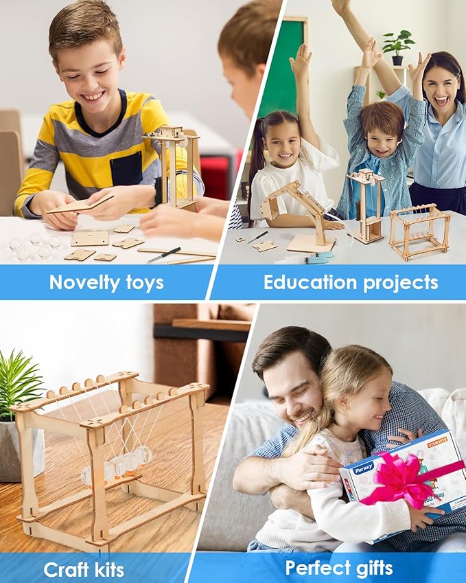Poraxy 5 Set STEM Science Kits for Kids Age 8-12, Wooden Building STEM Projects 8-10, 3D Puzzles, Experiment Circuits Model, Toys for Ages 8-13, Gifts for Boys and Girls 6 7 8 9 10 11 12 13 Years Old