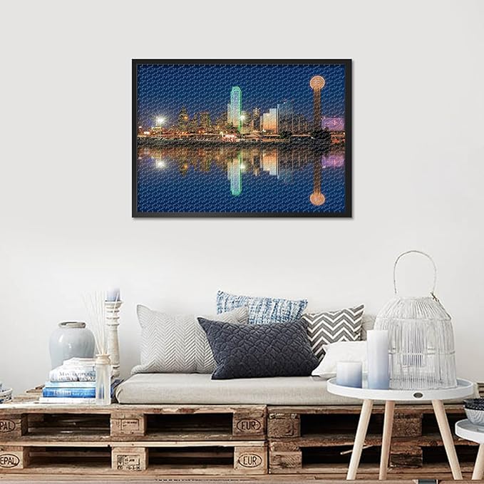 USA Cityscape Jigsaw Puzzles - 1000 Piece Puzzle for Adults, Dallas Skyscrapers Reflected in Trinity River Challenging Puzzles for Adults (27.5"x19.7"), Family Game Night Gift & Home Decor