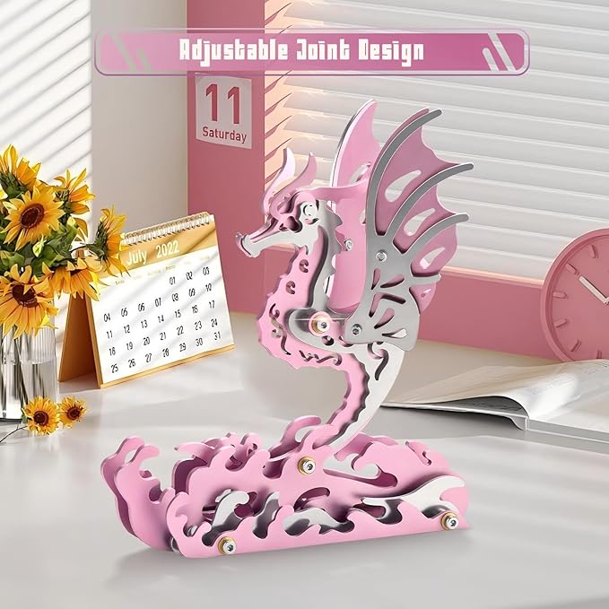 3D Metal Puzzles,3D Metal Puzzle for Adults,Mechanical Model Kit Seahorse Pink,Steel 3D Puzzles Stainless Steel Ornaments for Adults Home Decor Art Craft Gifts Toys.
