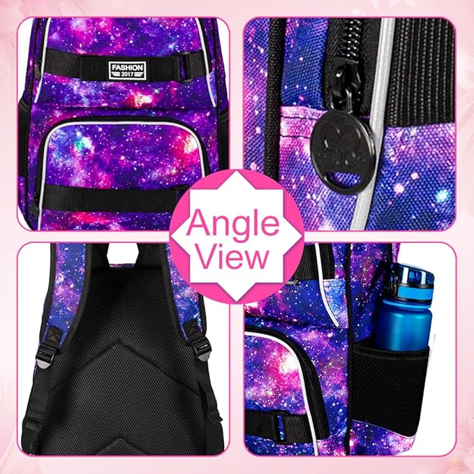 UFNDC Backpack for Girls, 17.5" Water Resistant Cat Galaxy Tie-Dye School Backpacks, Teens Bookbag for Women College Middle