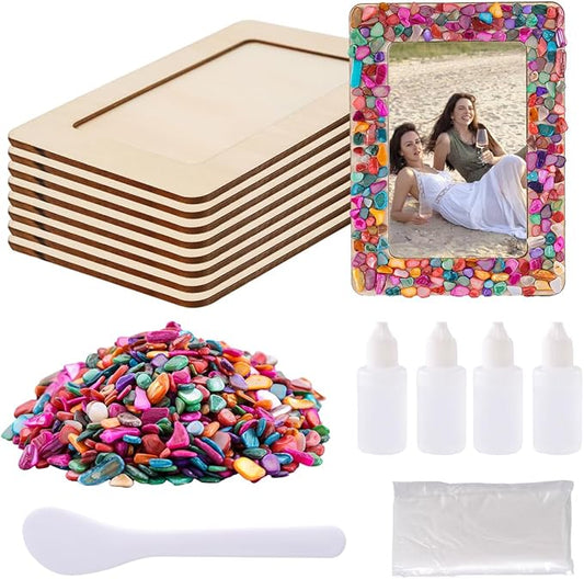 DIY Mosaic Photo Frame Craft Kit for 4 * 6 Photo,8 Pcs DIY Unfinished Wooden Picture Frames with Mosaic Tiles for DIY Craft