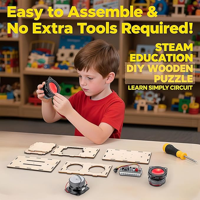 Build Your Own Bluetooth Speaker Kit - DIY STEM Gift for Teens 12-16, Wooden Speaker with LED Lights, Educational Electronics Kit for Boys Girls Age 8+