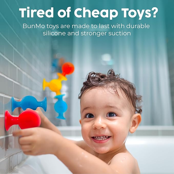 BUNMO Bath Toys Suction - Connect, Build, Create - Bath Toys - Hours of Fun & Creativity - Fine Motor Skills - Stimulating Sensory Toys - Non-Mouthable Toy 3+ - Smooth 24 Pack