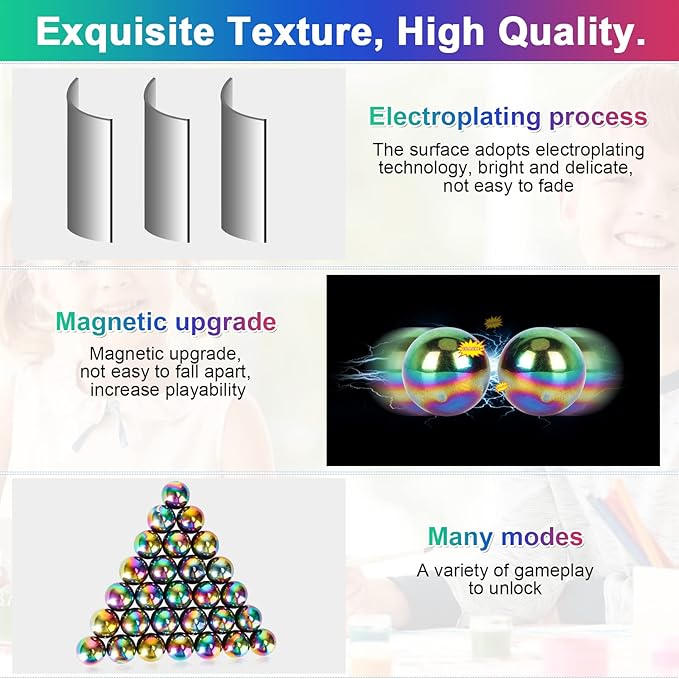 28Pcs Rainbow Stones Fidget Toy, 20mm DIY Mutual Attraction Desk Balls for Kids Adults, Educational Science Kit for Anxiety Relief, Building Crafts for Teens Party Favors Gift