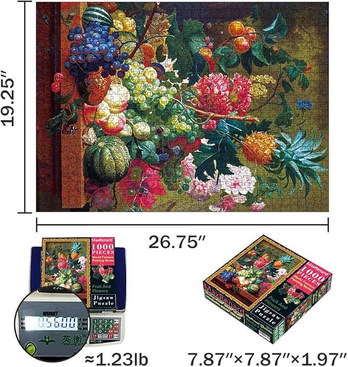 MaxRenard Oil Painting Jigsaw Puzzle 1000 Pieces for Adults Fruit and Flowers Fine Art Puzzle Home Wall Decoration Decompression Toy Gift