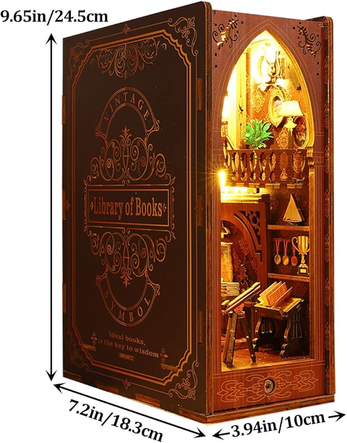 3D DIY Book Nook Kit - DIY Miniature House Kit for Adults, Teens and Beginners, Dollhouse Booknook Library Tiny House Bookshelf Decor 3D Wooden Puzzle, Mini Library of Books Model Build Gift