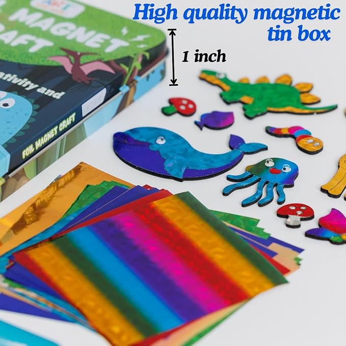 Foil Fun Art Kit for Kids - Reusable Animal Foil Art for Girls & Boys, DIY Mess-Free Girls Craft Kit w/Magnets, Ideal Travel Toy & in Car Activities for Kids Ages 4 5 6 7 8 9 10 11 12