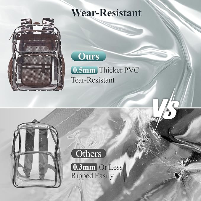 PACKISM Clear Backpack for School - 17 inch Large Heavy Duty Clear Bookbag, See Through PVC Backpacks (for age 12 above)