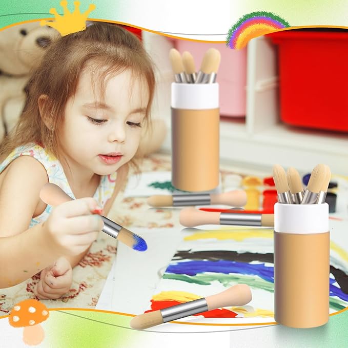 12 Pack Watercolor Paint Brushes Bulk Set for Kids Baby Toddler-4 Pcs Per Set Jumbo Brushes with Chubby Wood Handles for Easy Grip Paintbrushes Non Toxic Bristles for Art Craft (Wooden Color)