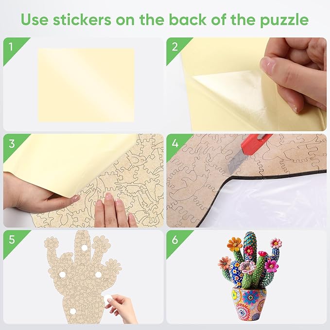 Mys Aurora Puzzles for Adults Cactus Flower Wooden Puzzles, 500 Pieces Unique Shaped Liberty Jigsaw Puzzles, Birthday for Mom Adults, Fun Challenge Family Game 16.7'' x 23.4''