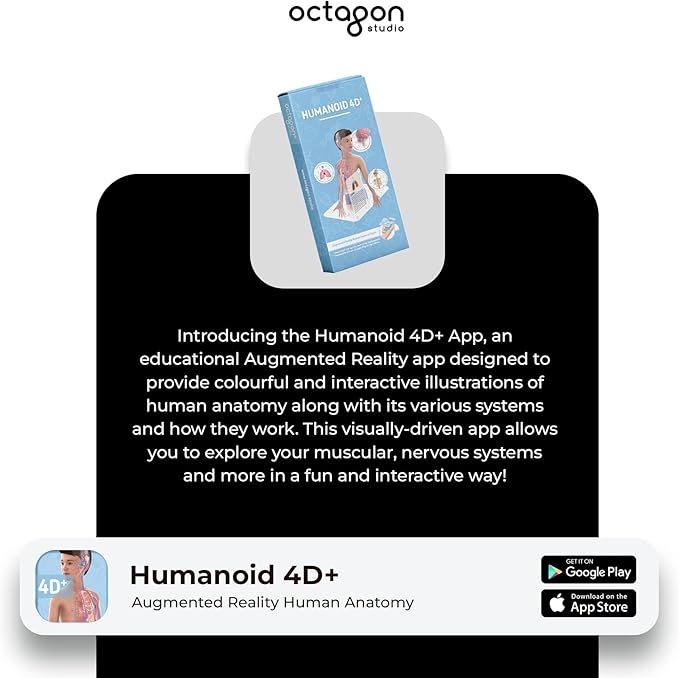4D+ Augmented Reality Flashcards for Kids – Educational STEM Cards with Free App – Interactive Learning for Ages 4+ (Humanoid 4D+)
