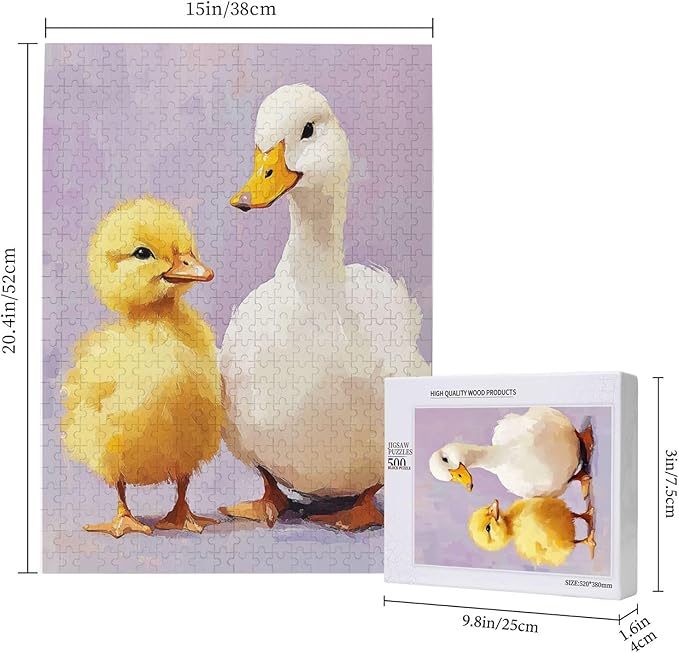 500 Piece Wooden Jigsaw Puzzle for Adults,Adorable Chicks and Ducklings,Brain Training Challenge,Stress Relief Activity,Heartwarming Farmyard Artwork, Eco-Friendly Woodens Pieces