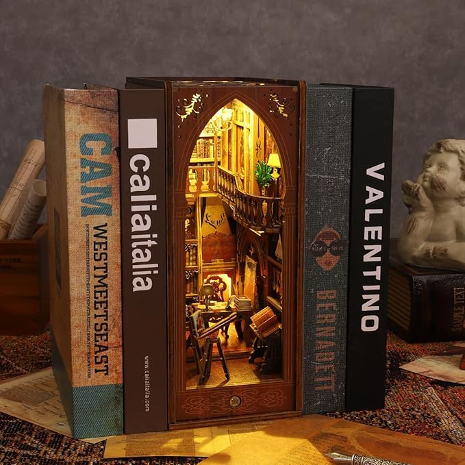 3D DIY Book Nook Kit - DIY Miniature House Kit for Adults, Teens and Beginners, Dollhouse Booknook Library Tiny House Bookshelf Decor 3D Wooden Puzzle, Mini Library of Books Model Build Gift
