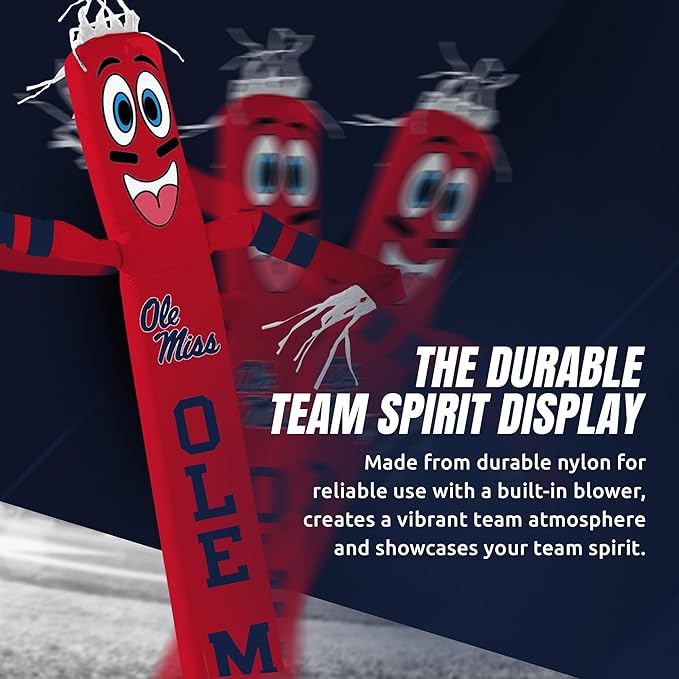 NCAA Mississippi Ole Miss Football Wacky Waving Inflatable Tube Guy with LED Lights & Built-in Blower - 6" x 36" x 96" Inflatable Tube Man Crazy Sports Fan Outdoor Party Decoration