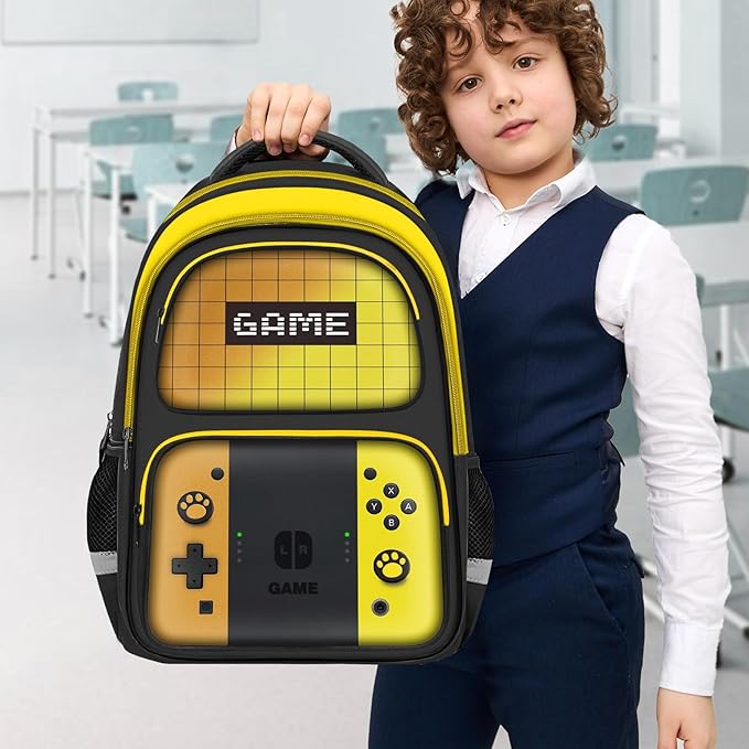 Kids Backpack For Boys,Gamer Boys Backpack For Children Teens Elementary Middle School, 17″ Students Bookbag