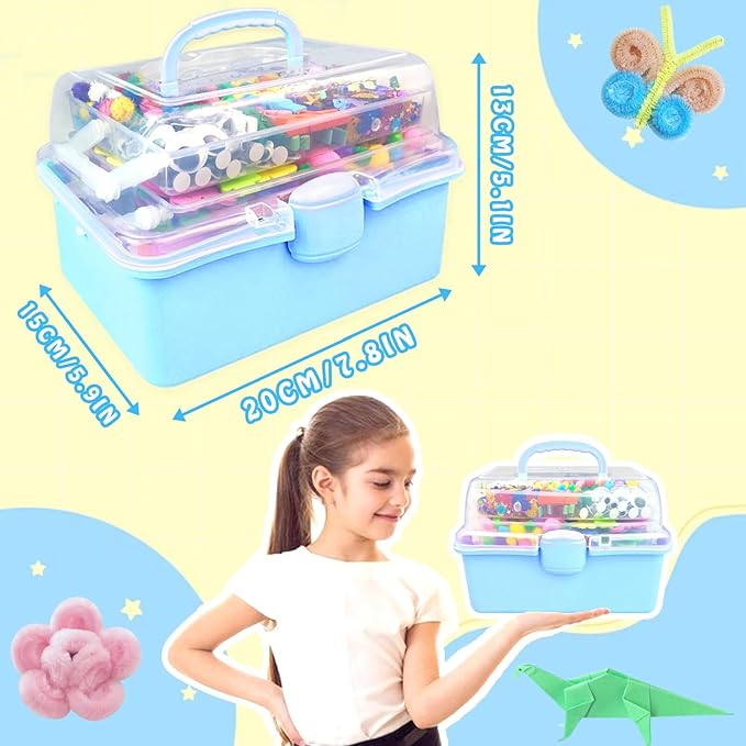 3000Pcs Arts and Crafts Supplies for Kids Craft Kits with Pipe Cleaners Crafting Supply All in 3 Layered Craft Box DIY Crafts for Kids Ages 4-8 8-12 Homeschool Supplies Toys Gifts for Girls & Boys