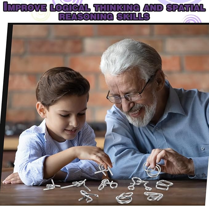 Yilloog Metal Wire Puzzle Set of 8 with Pouch, Brain Teaser Puzzles IQ Test Ring Disentanglement Unlock Interlock Game Trick Metal for Party Favor Challenge(D Style)