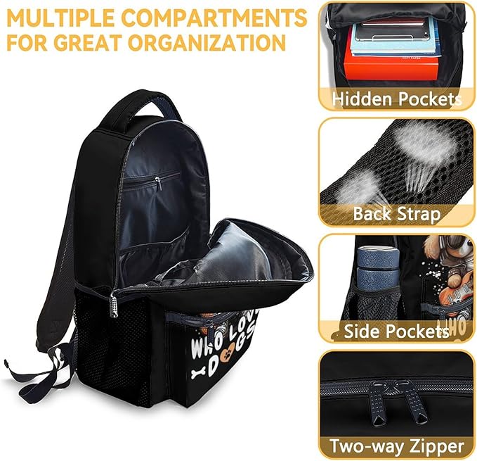 Dog Backpack with Lunch Box, Set of 3 School Backpacks Matching Combo, Cute Black Bookbag and Pencil Case Bundle